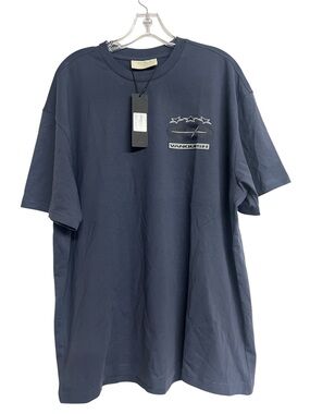 New Mens Vanquish Fitness Powerline Dusk Blue Graphica Crew Neck Oversizsd Shirt